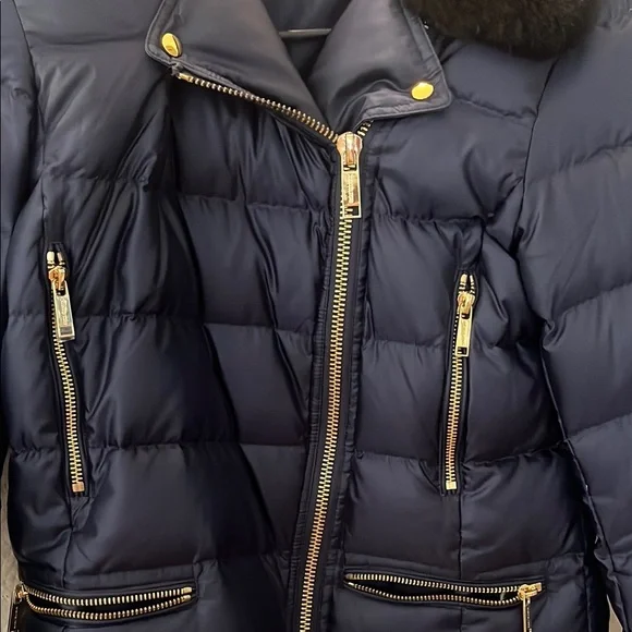 Michael Kors Navy Blue Puffer Jacket with Gold Accents - Picture 3 of 8